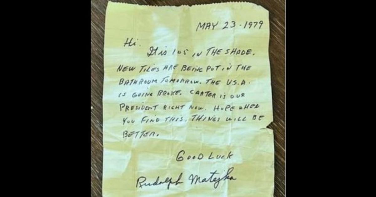 'Good luck': Woman finds note written in 1979 wishing for 'better' future hidden under bathroom tile