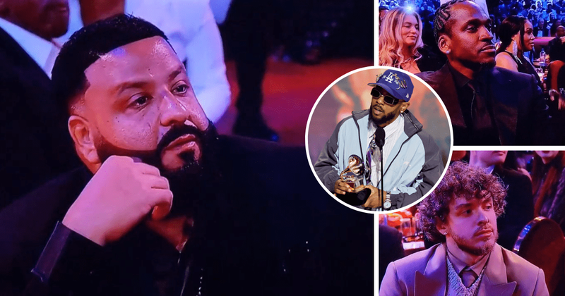 DJ Khaled, Jack Harlow and Pusha T look disappointed as Kendrick Lamar wins ‘Best Rap Album’ at Grammys 2023