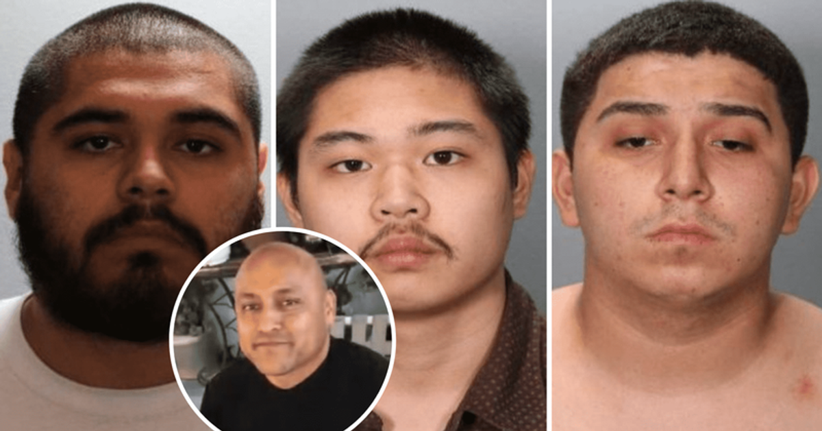Henry Diep Le, Adrian Castaneda and Damian Ivan Mayorga were arrested on murder charges in death of Juan Cristalinas (Orange County Sheriff’s Department, Screenshot/CBS)