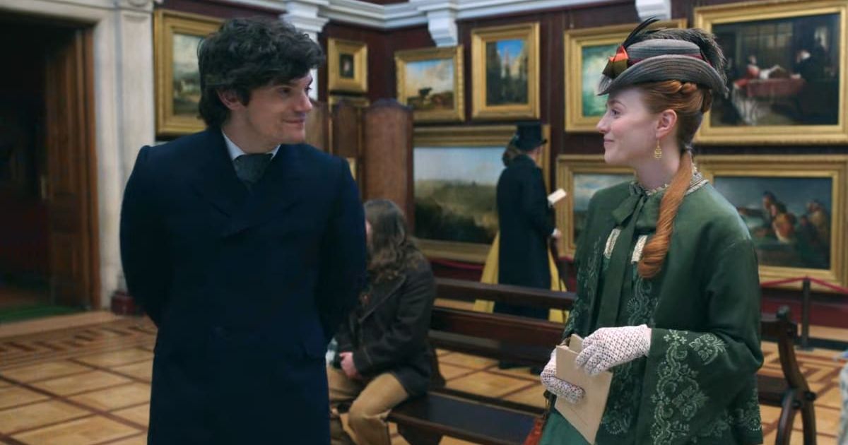 Harriet Slater and Edward Bluemel as Clara Dunn and Dr Stephen Ellerby in a still from 'Belgravia: The Next Chapter' (MGM+)
