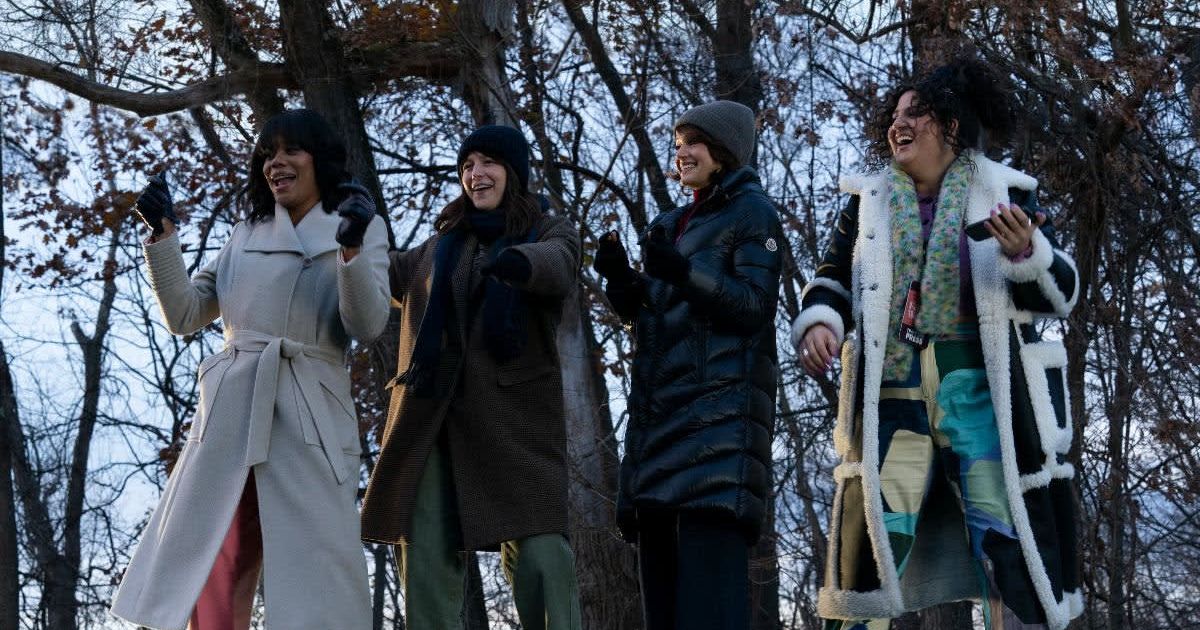 Christina Elmore, Melissa Benoist, Carla Gugino, Natasha Behnam in a still from 'The Girls on the Bus' (Max)
