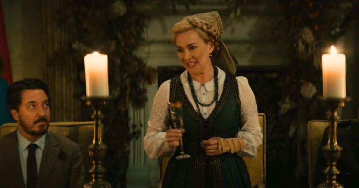 Kate Winslet as Chancellor Elena Vernham and Guillaume Gallienne as Nicholas Vernham in a still from 'The Regime' (@HBO)
