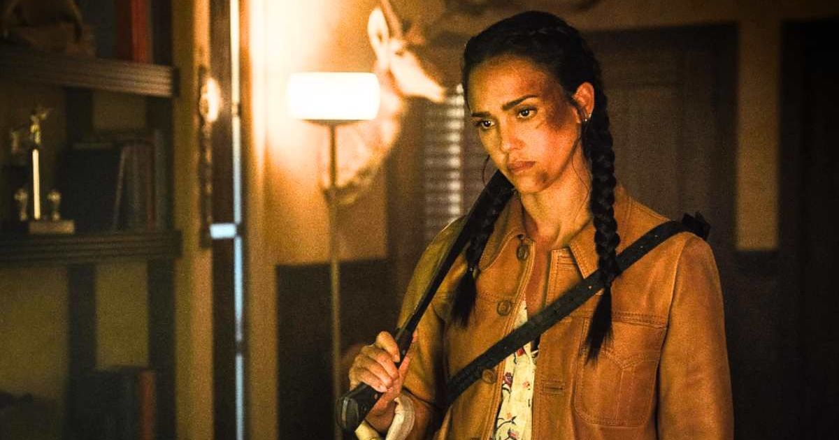 The action-thriller movie 'Trigger Warning' stars Jessica Alba as Parker (@netflix/@ursulacoyote)