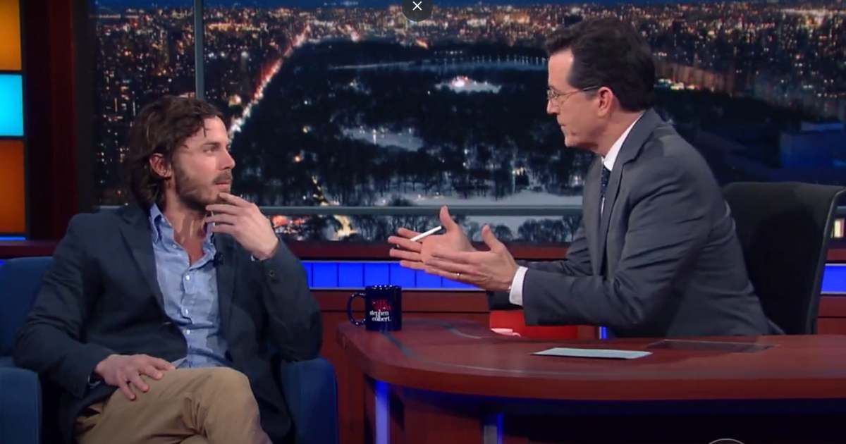 Casey Affleck and Stephen Colbert in an interview still from 'Late Show with Stephen Colbert'. (Cover Image Source: YouTube| The Late Show with Stephen Colbert) 