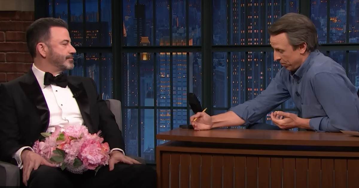 Jimmy Kimmel and Seth Meyers in a still from 'Late Night with Seth Meyers' on 14th May 2024. (Cover Image Source: YouTube| Late Night with Seth Meyers) 