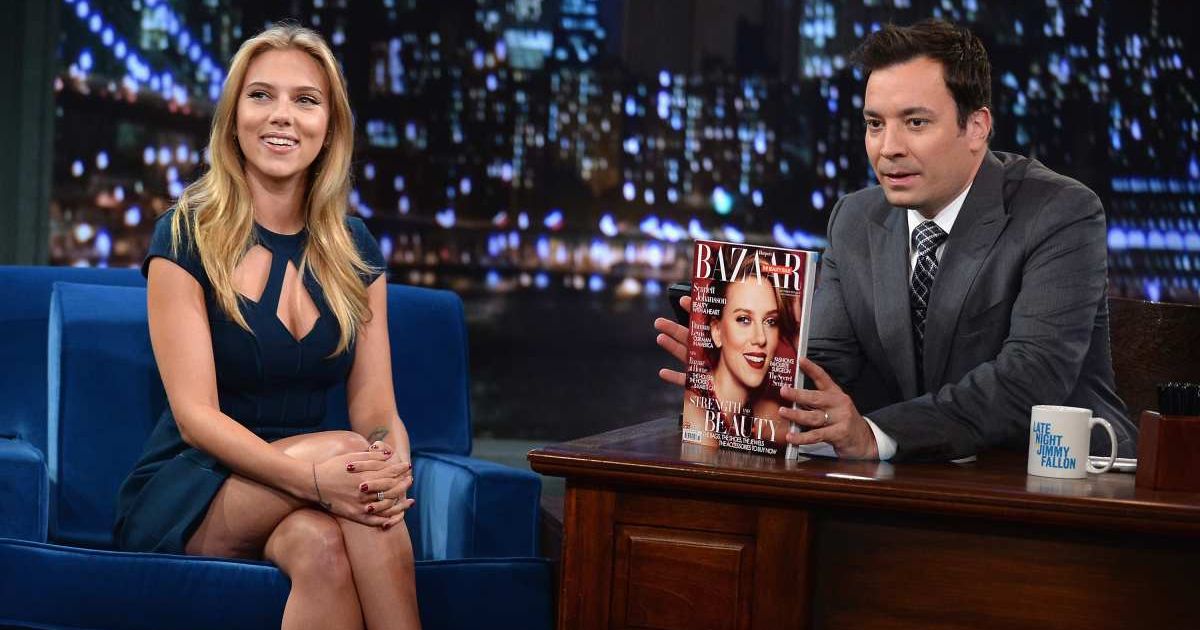Scarlett Johansson visits "Late Night With Jimmy Fallon" at Rockefeller Center on September 13, 2013 in New York City. (Photo by Theo Wargo/Getty Images)