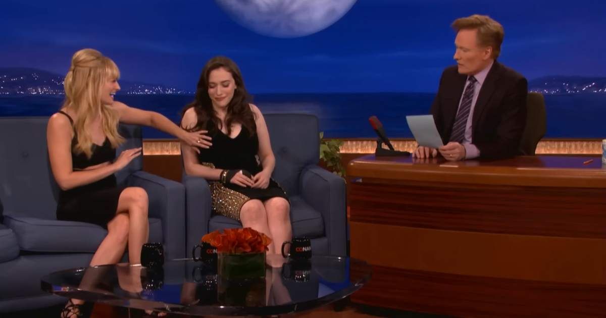 (L-R) Beth Behrs, Kat Dennings and Conan O'Brien in a screenshot from 'Conan' (Cover Image Source: YouTube | Team Coco)