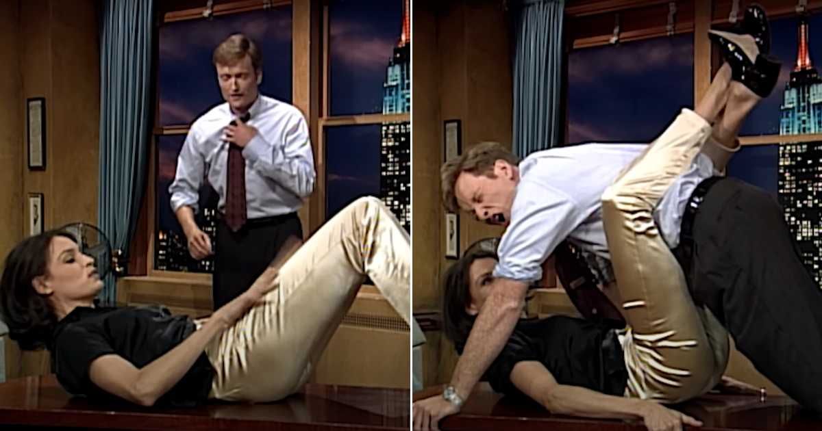 Famke Janssen crushes Conan O'Brien with her thighs in wild 1995 video — and he instantly regretted it