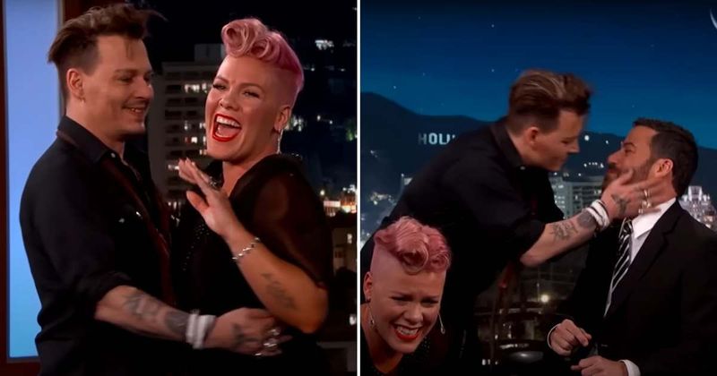 Pink gets flustered after Kimmel surprises her with Johnny Depp on live TV: "I didn’t want to meet..."
