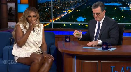 Serena Williams looked uneasy when Stephen Colbert ignored her beliefs on toasting: “I never..."