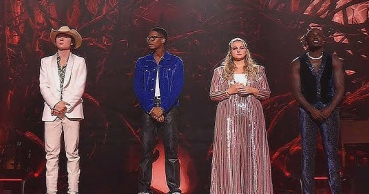 A screenshot of 'American Idol' 2025 contestants John Foster, Thunderstorm Artis, Breanna Nix, and Jamal Roberts from 'American Idol' Top 3 episode (Cover Image Source: ABC | American Idol)