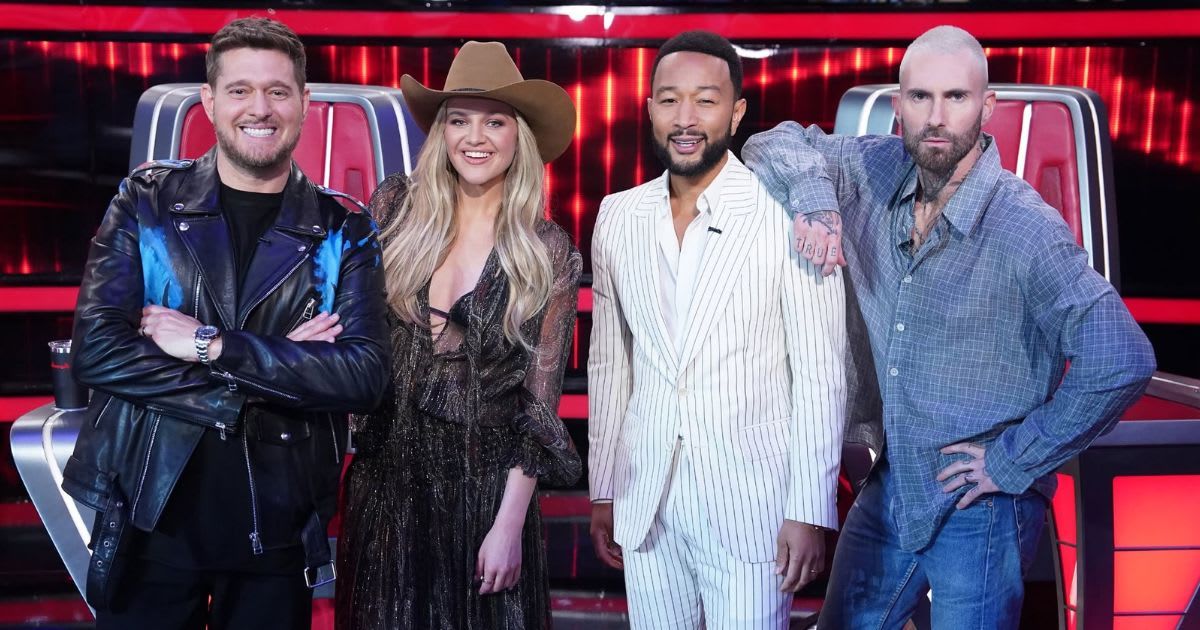 Michael Bublé, Kelsea Ballerini, John Legend, and Adam Levine in a still from 'The Voice' season 27 (Cover image source: Instagram | @nbcthevoice)