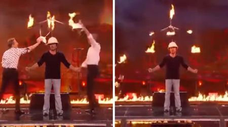 Simon Cowell gets dragged on stage for fiery ‘AGT’ stunt — juggling act nearly sets him on fire