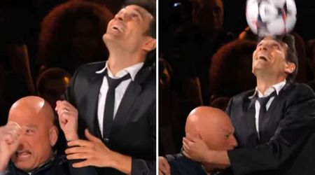 ‘AGT’ contestant juggles ball on his head while hugging Howie Mandel — then gets buzzed out in wild moment