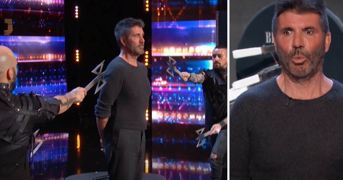 ‘AGT’ judges stunned as knife-throwing duo invite Simon Cowell on stage — and turn him into a human target