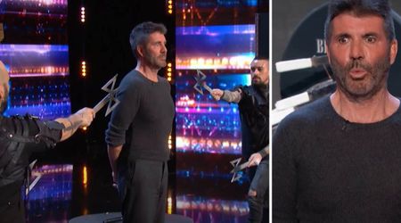 ‘AGT’ judges stunned as knife-throwing duo invite Simon Cowell on stage — and turn him into a human target
