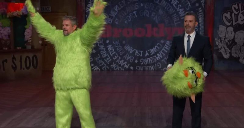 Matt Damon crashes 'Jimmy Kimmel Live!' in a monster costume — keeping their 20-year-long 'feud' alive
