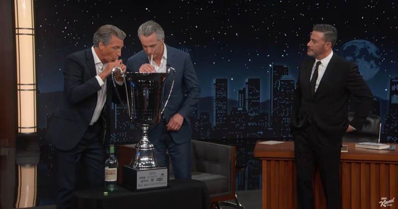 Gavin Newsom faces TV doppelganger, takes home wildest trophy on Jimmy Kimmel