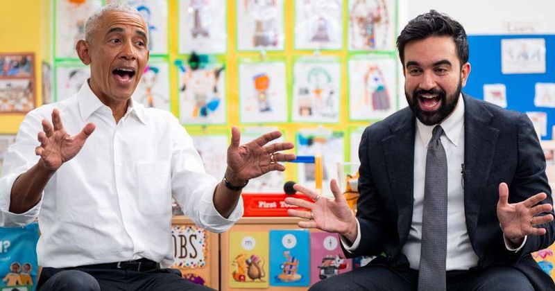 Obama and Mamdani share playful moment singing 'Wheels on the Bus' at Bronx childcare center