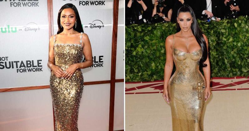 Mindy Kaling takes a page from Kim Kardashian's playbook as she stuns in gold sequined gown