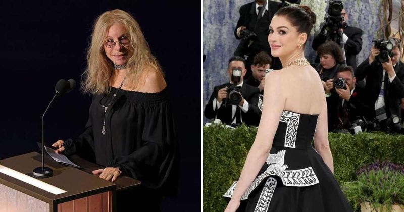 Barbra Streisand cradles Anne Hathaway’s baby bump as she congratulates her on third pregnancy
