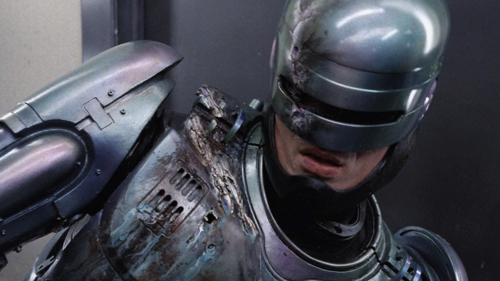 Peter Weller as the damaged cyborg police officer RoboCop in the 1987 film ‘RoboCop’ (Image Source: Orion Pictures)