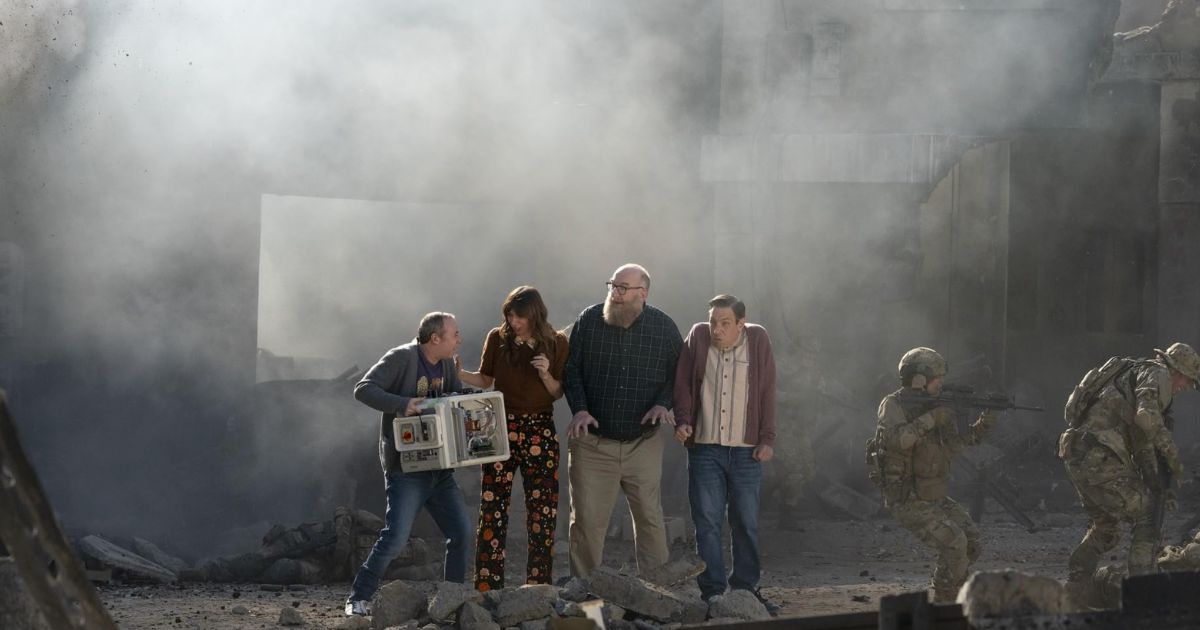 John Ross Bowie, Brian Posehn, Kevin Sussman, and Lauren Lapkus in a still from Stuart Fails to Save the Universe