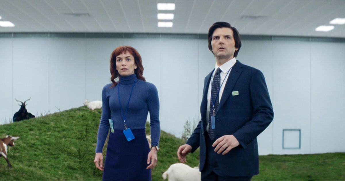 Adam Scott and Britt Lower in a still from Severance