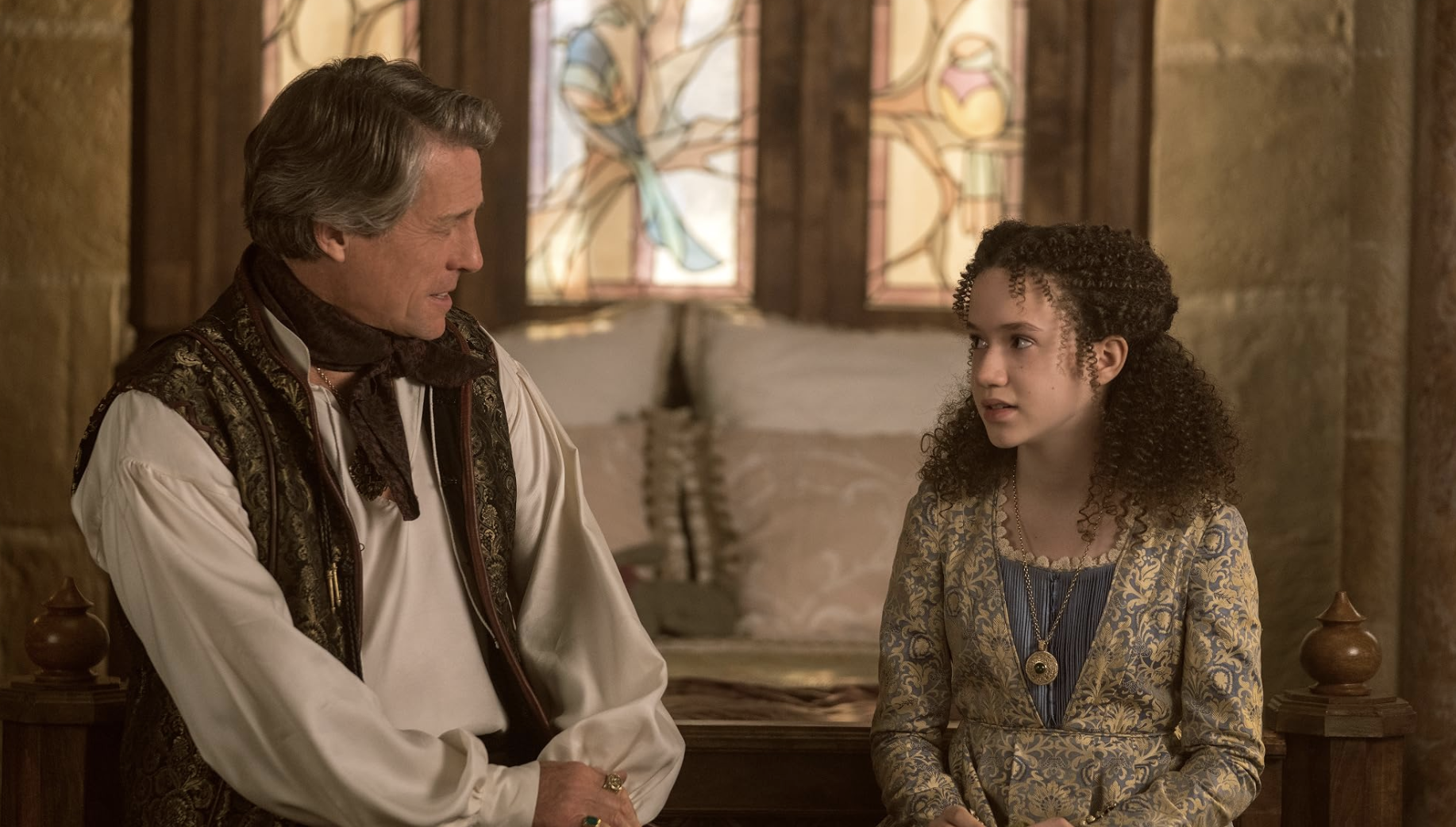 A still of Hugh Grant and Chloe Coleman from 'Dungeons & Dragons: Honour Among Theives' (Image Source: Aidan Monaghan/Aidan Monaghan - © 2022 Par. Pics. TM Hasbro)