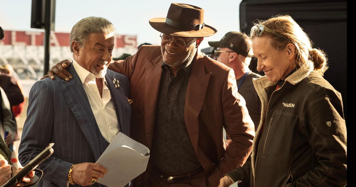 Samuel L. Jackson, Sylvester Stallone, and Christina Alexandra Voros from the sets of 'Frisco King'