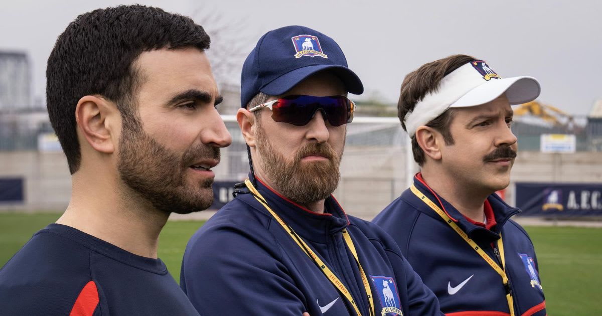 Brendan Hunt, Jason Sudeikis, and Brett Goldstein in a still from 'Ted Lasso'