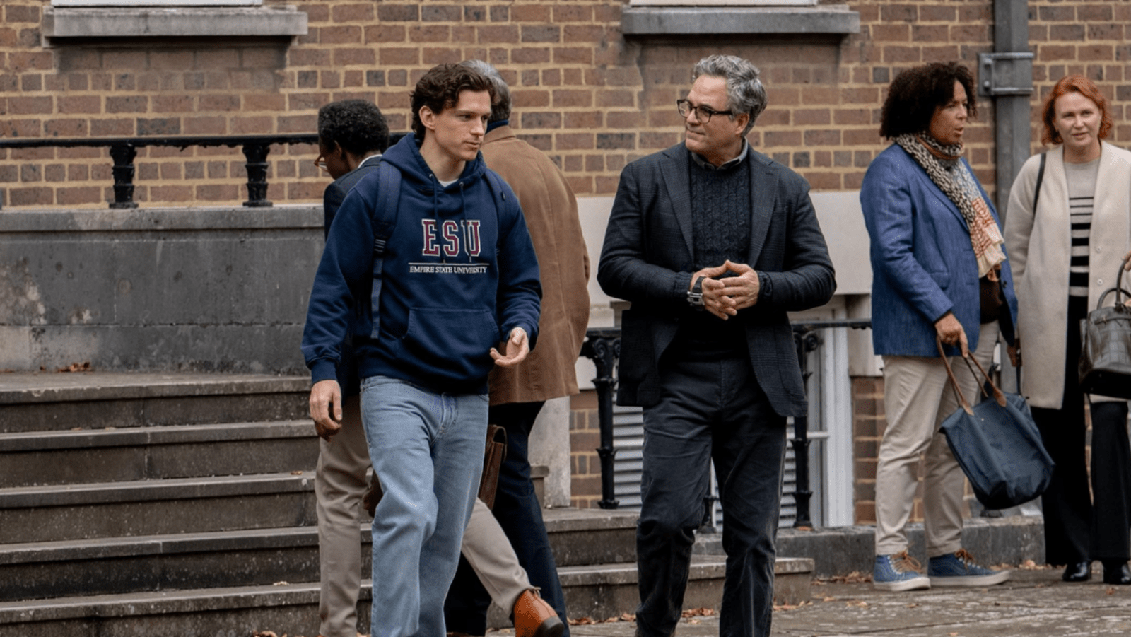 A still of Mark Ruffalo and Tom Holland meeting at the Empire State University in Spider-Man: Brand New Day (Image source: Marvel Studios)