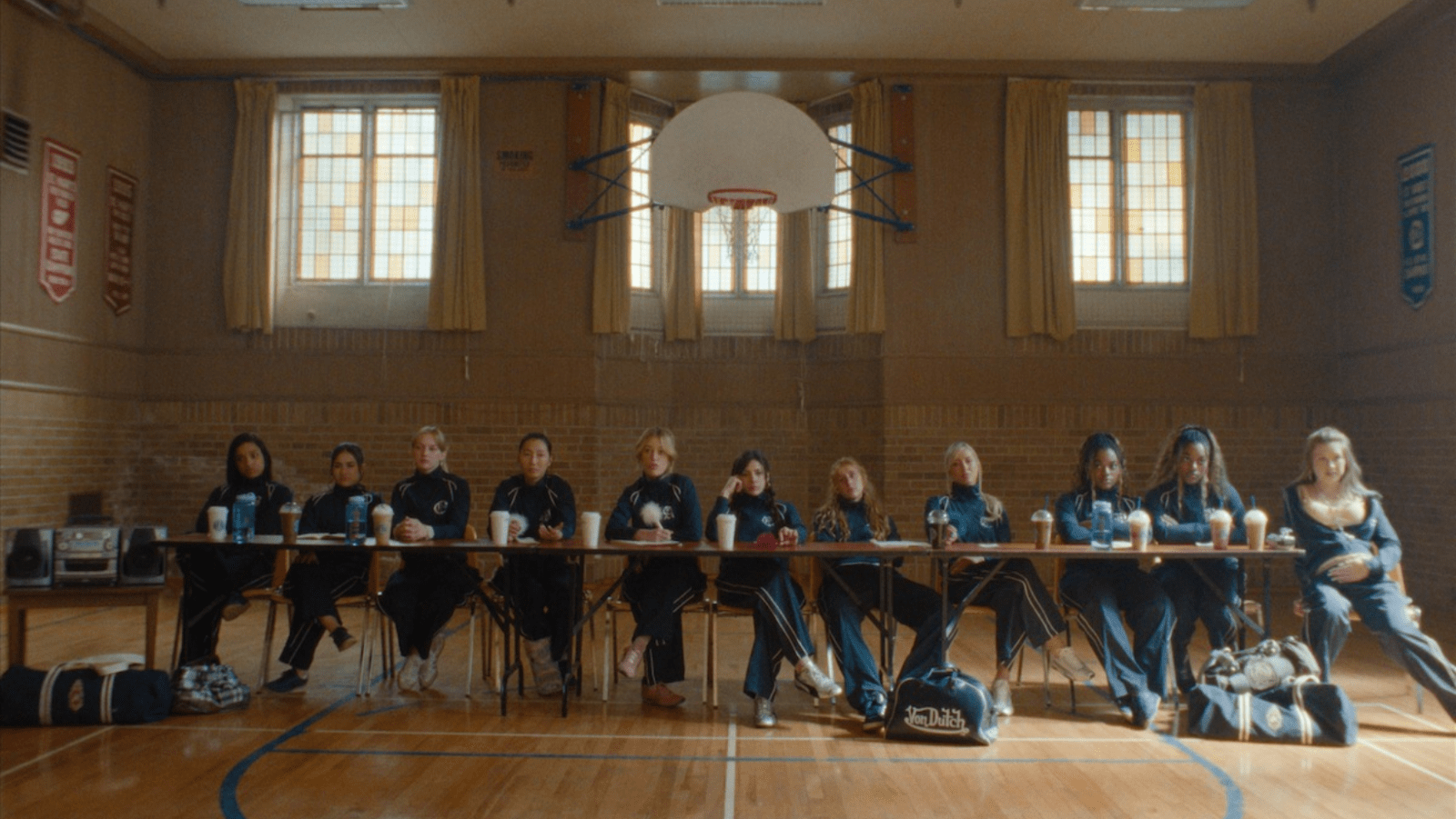L-R: Julia Lowe, Michela Luci, Sarah Abbot, Shirley Chen, Kristina Bogic, Sara Boustany, Bella Neuspiel, Emily Roman, Kyra Pierce, Phallon Pierce, Gabby Windey in ‘The Body’ (Image source: Netflix Tudum)