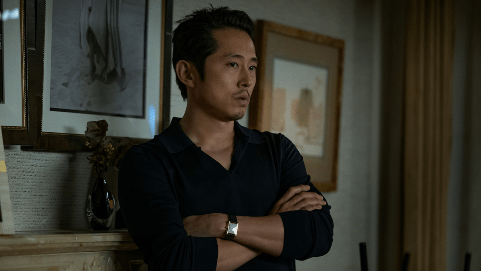 Steven Yeun as Sam in 'Animals.' (Image source: Warrick Page/Netflix)