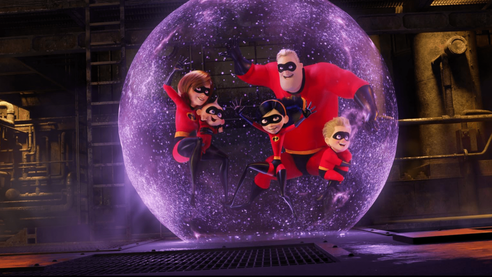 The Parr family gathers inside Violet’s force field in ‘Incredibles 2’ (Image Source: Disney/Pixar)