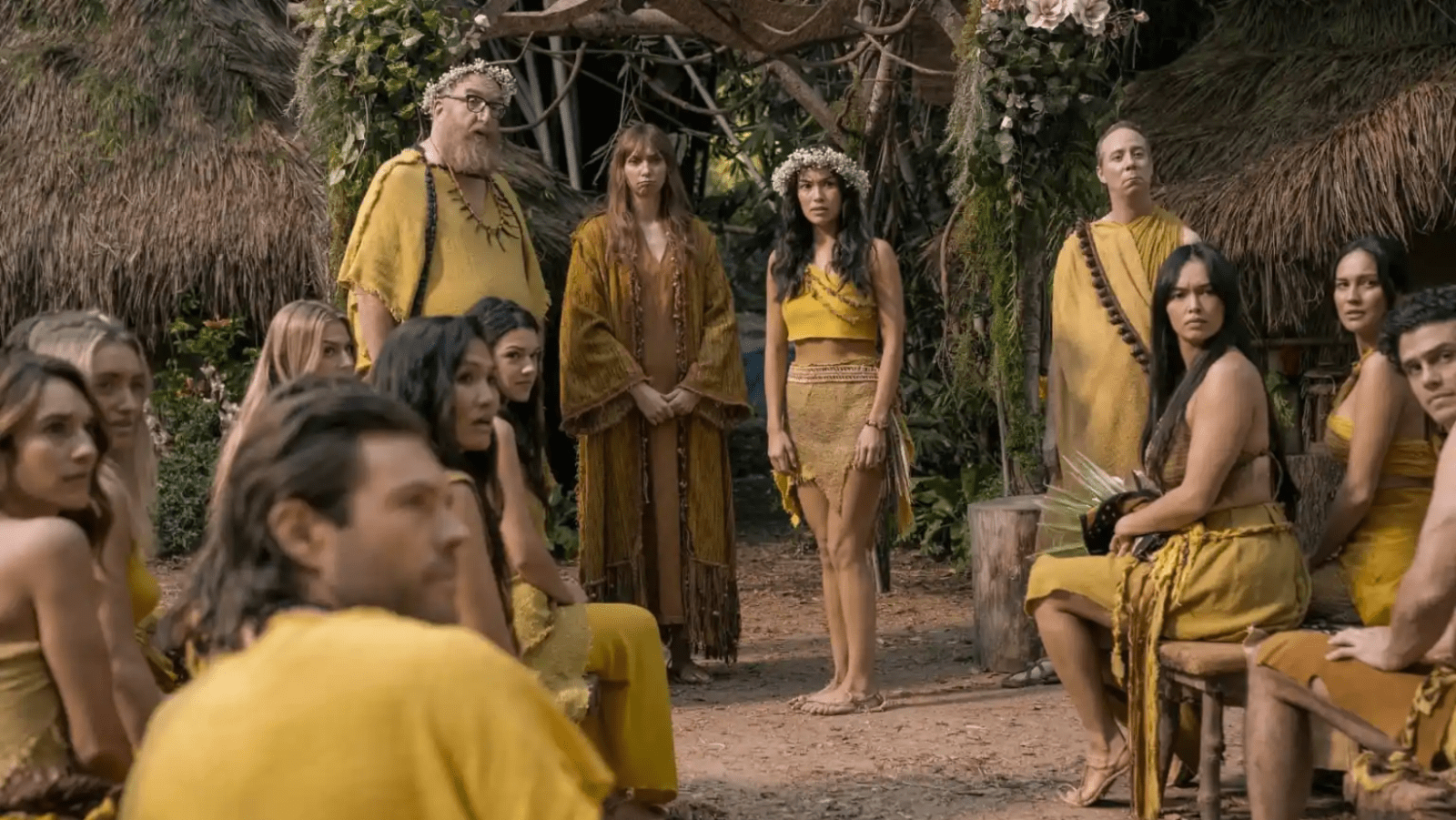 Bert, Denise, Chana and Stuart gather with the villagers during the wedding ceremony in ‘Stuart Fails to Save the Universe’ (Image Source: HBO Max)