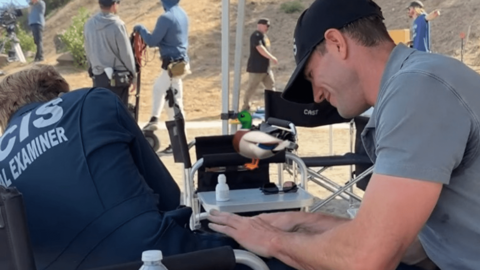 Adam Campbell on sets of 'NCIS: Origins' Season 3 (Image Source: Instagram | @marielmolino)