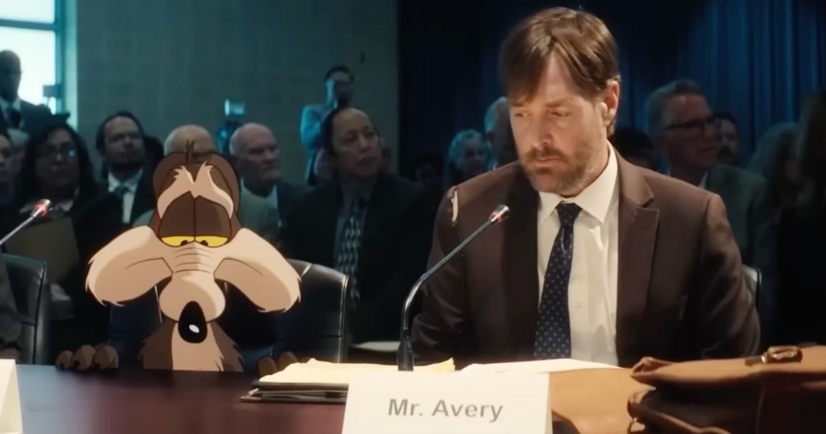Coyote and Will Forte as Kevin Avery in a still from 'Coyote vs Acme' (Image Source: YouTube | ONE Media)