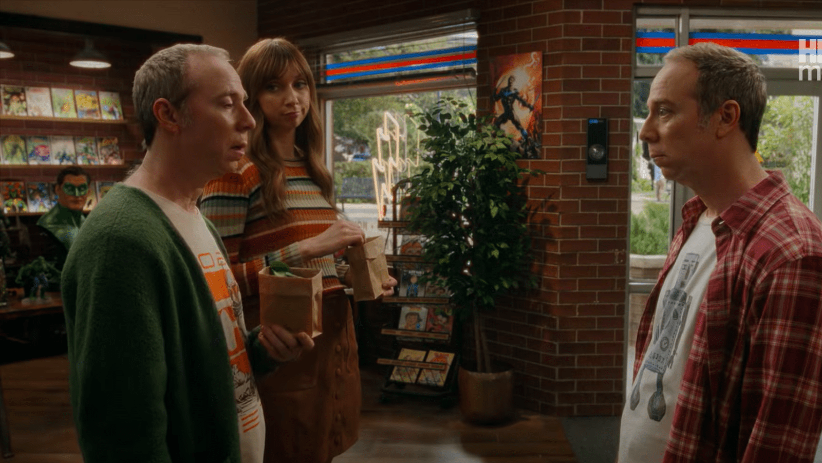 Stuart Bloom (Kevin Sussman) and Denise (Lauren Lapkus) encounter an alternate version of Stuart in ‘Stuart Fails to Save the Universe’ episode 6. (Image Source: HBO Max)