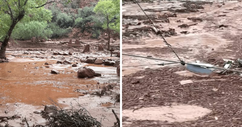 Photos and videos show massive destruction after Grand Canyon flash flood as 20+ feared missing