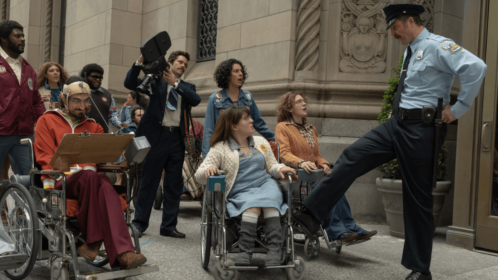 Andrew Pilkington, Siena Rafter, Charlie Rush-Reese, Dylan O’Brien, Roberta Colindrez, Ruth Madeley and Madeline Delp in 'Being Heumann' (Image source: AppleTV)