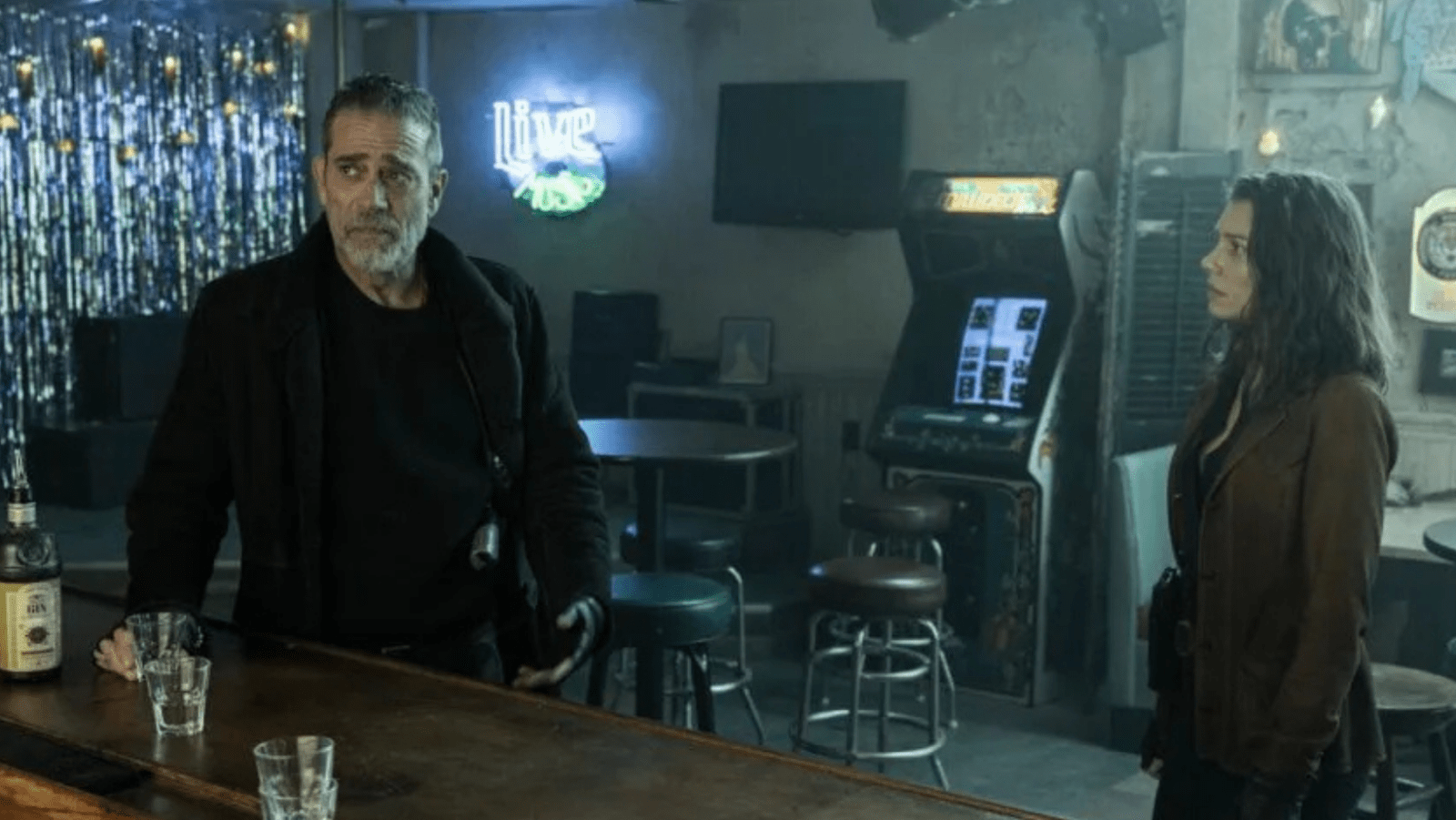 A still of Maggie and Negan in 'TWD: DC'