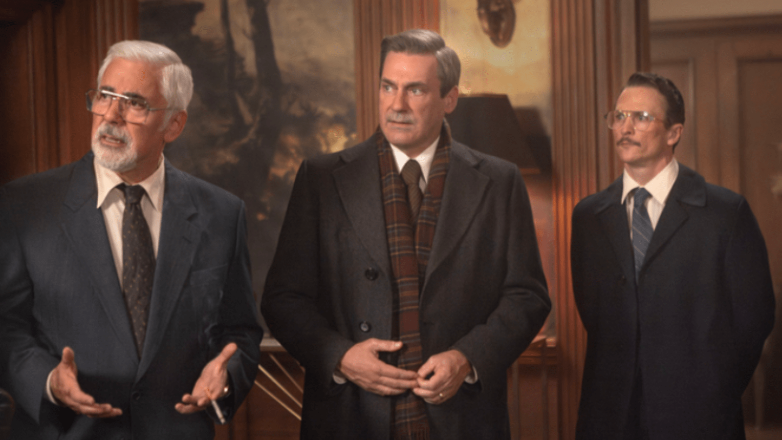 Jon Hamm as Fred Heckman meets with officials during the hostage crisis in ‘American Hostage’ (Image Source: MGM+)