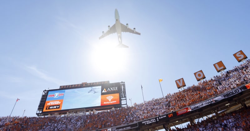 Trump and Air Force One buzzed a stadium of 100,000 fans and the reaction was instant