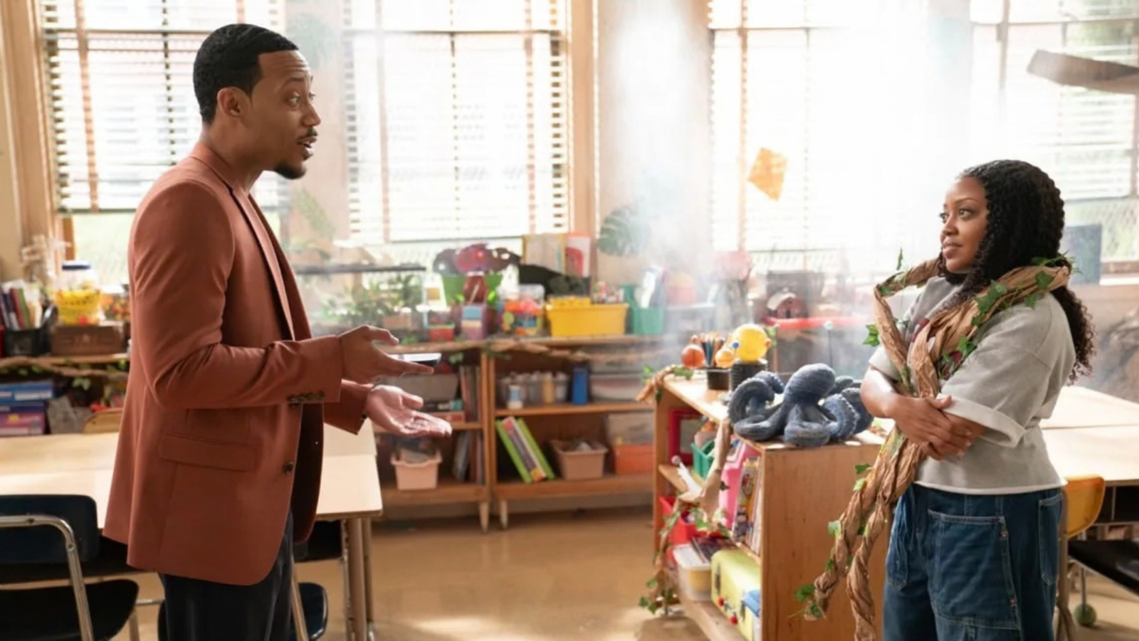 A still of Gregory and Janine from 'Abbott Elementary'