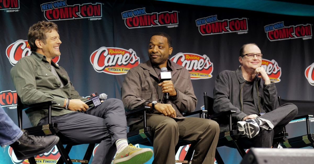 (L-R) Jason Blum, Chiwetel Ejiofor and Mike Flanagan speak at BlumFest 2026 during New York Comic Con 2026 at Javits Center on October 09, 2026, in New York City. (Image Source: Getty | Photo by Craig Barritt)