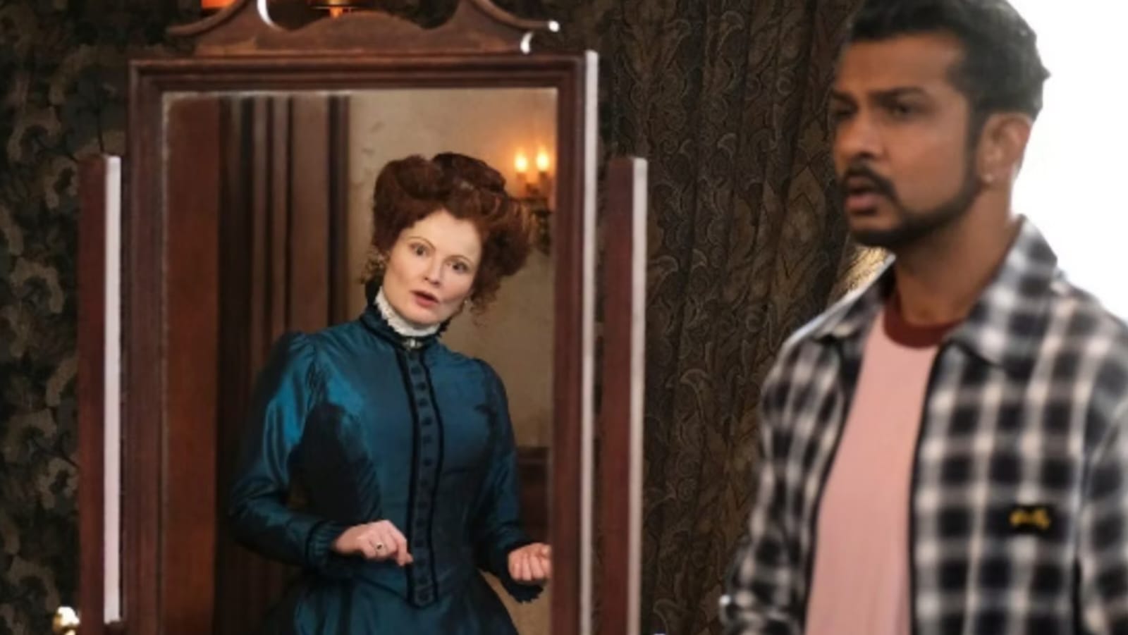 A still of Hetty and Jay from 'Ghosts'